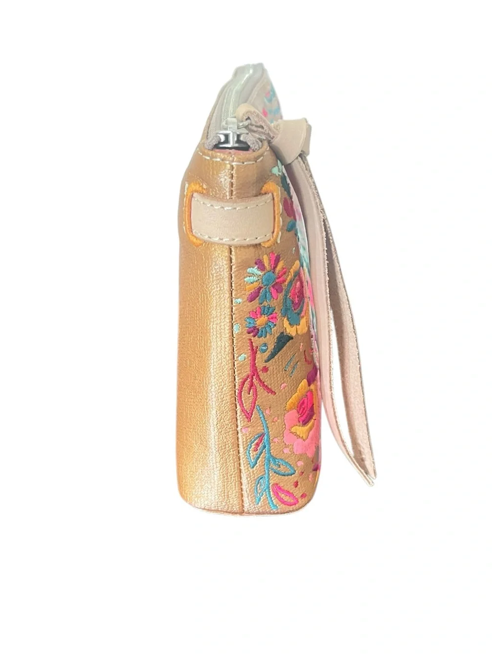 Consuela Embroidered Tan Wristlet Crossbody